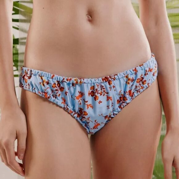 NWT UO Out From Under Monaco Ruched Blue Floral Bikini Bottom - Picture 1 of 6